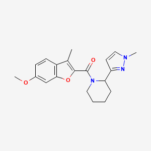 molecular formula C20H23N3O3 B5522422 1-[(6-methoxy-3-methyl-1-benzofuran-2-yl)carbonyl]-2-(1-methyl-1H-pyrazol-3-yl)piperidine 