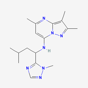 molecular formula C17H25N7 B5522453 2,3,5-trimethyl-N-[3-methyl-1-(1-methyl-1H-1,2,4-triazol-5-yl)butyl]pyrazolo[1,5-a]pyrimidin-7-amine 