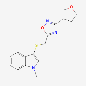 molecular formula C16H17N3O2S B5522491 1-methyl-3-({[3-(tetrahydrofuran-3-yl)-1,2,4-oxadiazol-5-yl]methyl}thio)-1H-indole 