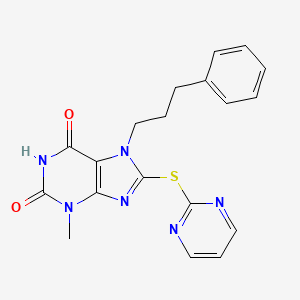 molecular formula C19H18N6O2S B5522537 3-methyl-7-(3-phenylpropyl)-8-(2-pyrimidinylthio)-3,7-dihydro-1H-purine-2,6-dione 