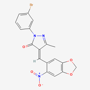 molecular formula C18H12BrN3O5 B5522572 2-(3-溴苯基)-5-甲基-4-[(6-硝基-1,3-苯并二氧杂环-5-基)亚甲基]-2,4-二氢-3H-吡唑-3-酮 