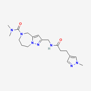 molecular formula C18H27N7O2 B5522779 N,N-dimethyl-2-({[3-(1-methyl-1H-pyrazol-4-yl)propanoyl]amino}methyl)-7,8-dihydro-4H-pyrazolo[1,5-a][1,4]diazepine-5(6H)-carboxamide 