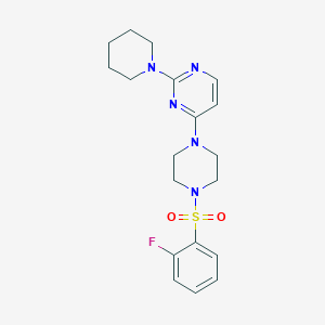 molecular formula C19H24FN5O2S B5522843 4-{4-[(2-fluorophenyl)sulfonyl]-1-piperazinyl}-2-(1-piperidinyl)pyrimidine 