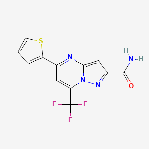 molecular formula C12H7F3N4OS B5522901 5-(2-噻吩基)-7-(三氟甲基)吡唑并[1,5-a]嘧啶-2-甲酰胺 