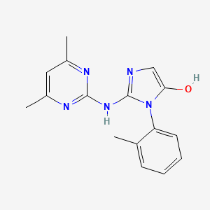 molecular formula C16H17N5O B5522989 2-[(4,6-dimethyl-2-pyrimidinyl)amino]-1-(2-methylphenyl)-1H-imidazol-5-ol 