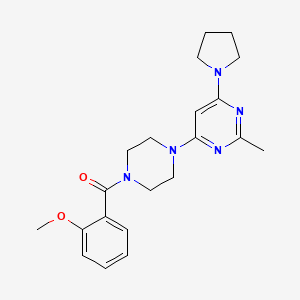 molecular formula C21H27N5O2 B5523011 4-[4-(2-methoxybenzoyl)-1-piperazinyl]-2-methyl-6-(1-pyrrolidinyl)pyrimidine 
