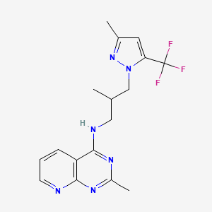 molecular formula C17H19F3N6 B5523014 2-methyl-N-{2-methyl-3-[3-methyl-5-(trifluoromethyl)-1H-pyrazol-1-yl]propyl}pyrido[2,3-d]pyrimidin-4-amine 