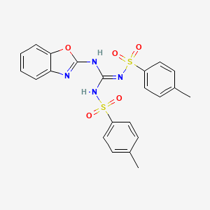 molecular formula C22H20N4O5S2 B5523288 N,N'-[(1,3-benzoxazol-2-ylamino)methylylidene]bis(4-methylbenzenesulfonamide) 