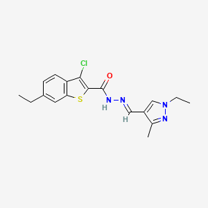 molecular formula C18H19ClN4OS B5523336 3-chloro-6-ethyl-N'-[(1-ethyl-3-methyl-1H-pyrazol-4-yl)methylene]-1-benzothiophene-2-carbohydrazide 