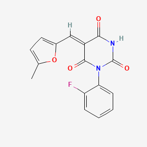 molecular formula C16H11FN2O4 B5523342 1-(2-氟苯基)-5-[(5-甲基-2-呋喃基)亚甲基]-2,4,6(1H,3H,5H)-嘧啶三酮 