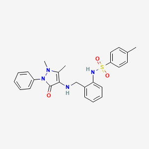 molecular formula C25H26N4O3S B5523437 N-(2-{[(1,5-dimethyl-3-oxo-2-phenyl-2,3-dihydro-1H-pyrazol-4-yl)amino]methyl}phenyl)-4-methylbenzenesulfonamide 