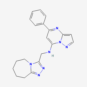 molecular formula C20H21N7 B5523504 5-phenyl-N-(6,7,8,9-tetrahydro-5H-[1,2,4]triazolo[4,3-a]azepin-3-ylmethyl)pyrazolo[1,5-a]pyrimidin-7-amine 