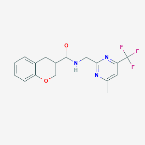 molecular formula C17H16F3N3O2 B5523637 N-{[4-methyl-6-(trifluoromethyl)pyrimidin-2-yl]methyl}chromane-3-carboxamide 