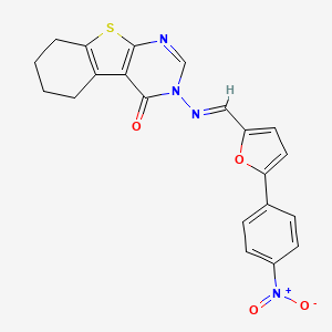 molecular formula C21H16N4O4S B5523651 3-({[5-(4-硝基苯基)-2-呋喃基]亚甲基}氨基)-5,6,7,8-四氢[1]苯并噻吩并[2,3-d]嘧啶-4(3H)-酮 