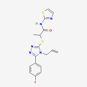 molecular formula C17H16FN5OS2 B5523678 2-{[4-allyl-5-(4-fluorophenyl)-4H-1,2,4-triazol-3-yl]thio}-N-1,3-thiazol-2-ylpropanamide 