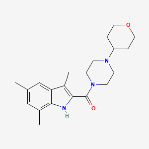 molecular formula C21H29N3O2 B5523697 3,5,7-三甲基-2-{[4-(四氢-2H-吡喃-4-基)-1-哌嗪基]羰基}-1H-吲哚 