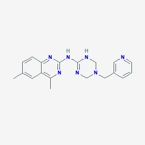 molecular formula C19H21N7 B5523724 4,6-dimethyl-N-[5-(3-pyridinylmethyl)-1,4,5,6-tetrahydro-1,3,5-triazin-2-yl]-2-quinazolinamine 