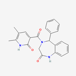 molecular formula C23H21N3O3 B5523903 4-[(5,6-dimethyl-2-oxo-1,2-dihydro-3-pyridinyl)carbonyl]-5-phenyl-1,3,4,5-tetrahydro-2H-1,4-benzodiazepin-2-one 