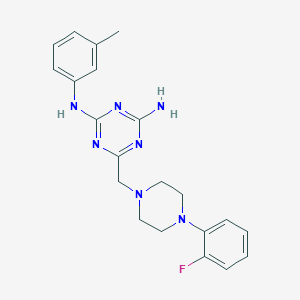 molecular formula C21H24FN7 B5523939 6-{[4-(2-fluorophenyl)-1-piperazinyl]methyl}-N-(3-methylphenyl)-1,3,5-triazine-2,4-diamine 