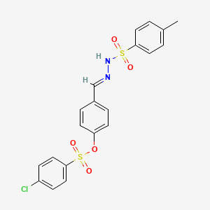 molecular formula C20H17ClN2O5S2 B5524002 4-{2-[(4-methylphenyl)sulfonyl]carbonohydrazonoyl}phenyl 4-chlorobenzenesulfonate 