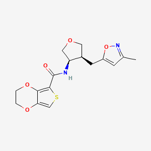 molecular formula C16H18N2O5S B5524121 N-{(3R*,4S*)-4-[(3-甲基异恶唑-5-基)甲基]四氢呋喃-3-基}-2,3-二氢噻吩并[3,4-b][1,4]二氧杂环-5-甲酰胺 