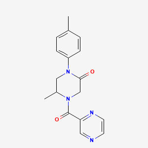 molecular formula C17H18N4O2 B5524159 5-methyl-1-(4-methylphenyl)-4-(2-pyrazinylcarbonyl)-2-piperazinone 