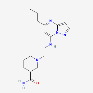 molecular formula C17H26N6O B5524246 1-{2-[(5-propylpyrazolo[1,5-a]pyrimidin-7-yl)amino]ethyl}piperidine-3-carboxamide 