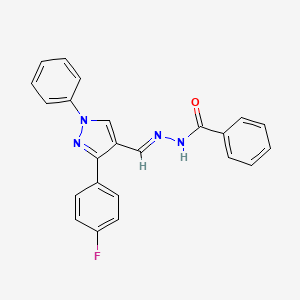 molecular formula C23H17FN4O B5524359 N'-{[3-(4-fluorophenyl)-1-phenyl-1H-pyrazol-4-yl]methylene}benzohydrazide 