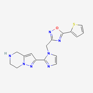 molecular formula C16H15N7OS B5524384 2-(1-{[5-(2-thienyl)-1,2,4-oxadiazol-3-yl]methyl}-1H-imidazol-2-yl)-4,5,6,7-tetrahydropyrazolo[1,5-a]pyrazine hydrochloride 