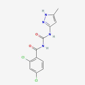 molecular formula C12H10Cl2N4O2 B5524412 2,4-dichloro-N-{[(5-methyl-1H-pyrazol-3-yl)amino]carbonyl}benzamide 