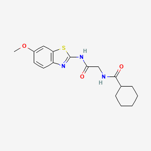 molecular formula C17H21N3O3S B5524441 N-{2-[(6-methoxy-1,3-benzothiazol-2-yl)amino]-2-oxoethyl}cyclohexanecarboxamide 