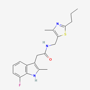 2-(7-fluoro-2-methyl-1H-indol-3-yl)-N-[(4-methyl-2-propyl-1,3-thiazol-5-yl)methyl]acetamide