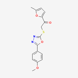 molecular formula C16H14N2O4S B5524507 2-{[5-(4-methoxyphenyl)-1,3,4-oxadiazol-2-yl]thio}-1-(5-methyl-2-furyl)ethanone 