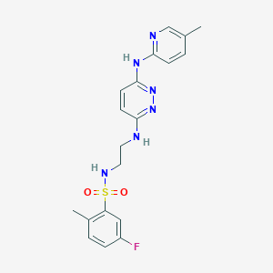 molecular formula C19H21FN6O2S B5524512 5-fluoro-2-methyl-N-[2-({6-[(5-methyl-2-pyridinyl)amino]-3-pyridazinyl}amino)ethyl]benzenesulfonamide 