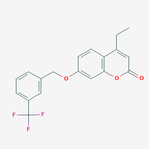 molecular formula C19H15F3O3 B5524516 4-ethyl-7-{[3-(trifluoromethyl)benzyl]oxy}-2H-chromen-2-one 