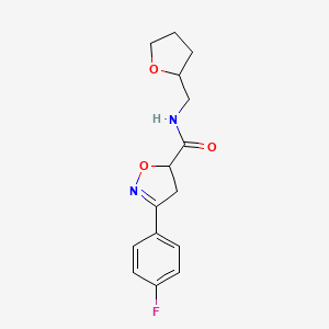 molecular formula C15H17FN2O3 B5524566 3-(4-fluorophenyl)-N-(tetrahydro-2-furanylmethyl)-4,5-dihydro-5-isoxazolecarboxamide 