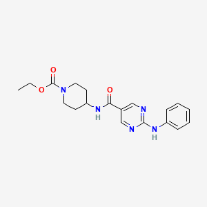 molecular formula C19H23N5O3 B5524637 ethyl 4-{[(2-anilino-5-pyrimidinyl)carbonyl]amino}-1-piperidinecarboxylate 