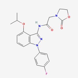 molecular formula C21H21FN4O4 B5524734 N-[1-(4-氟苯基)-4-异丙氧基-1H-吲唑-3-基]-2-(2-氧代-1,3-恶唑烷-3-基)乙酰胺 