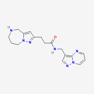 molecular formula C17H21N7O B5524748 N-(pyrazolo[1,5-a]pyrimidin-3-ylmethyl)-3-(5,6,7,8-tetrahydro-4H-pyrazolo[1,5-a][1,4]diazepin-2-yl)propanamide hydrochloride 