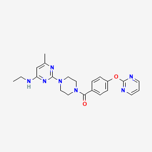 molecular formula C22H25N7O2 B5524846 N-乙基-6-甲基-2-{4-[4-(2-嘧啶氧基)苯甲酰基]-1-哌嗪基}-4-嘧啶胺 