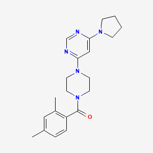 molecular formula C21H27N5O B5524950 4-[4-(2,4-dimethylbenzoyl)-1-piperazinyl]-6-(1-pyrrolidinyl)pyrimidine 