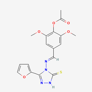 molecular formula C17H16N4O5S B5524973 4-({[3-(2-呋喃基)-5-巯基-4H-1,2,4-三唑-4-基]亚氨基}甲基)-2,6-二甲氧基苯基乙酸酯 
