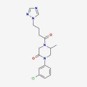 molecular formula C17H20ClN5O2 B5525024 1-(3-chlorophenyl)-5-methyl-4-[4-(1H-1,2,4-triazol-1-yl)butanoyl]-2-piperazinone 