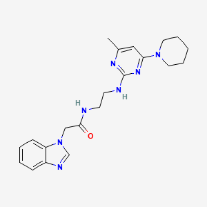 molecular formula C21H27N7O B5525061 2-(1H-苯并咪唑-1-基)-N-(2-{[4-甲基-6-(1-哌啶基)-2-嘧啶基]氨基}乙基)乙酰胺 