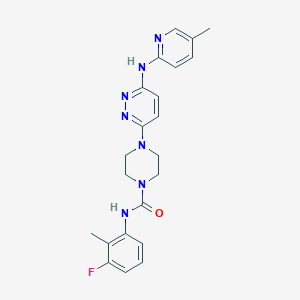 molecular formula C22H24FN7O B5525173 N-(3-氟-2-甲基苯基)-4-{6-[(5-甲基-2-吡啶基)氨基]-3-嘧啶基}-1-哌嗪甲酰胺 