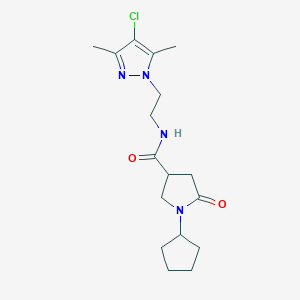 molecular formula C17H25ClN4O2 B5525182 N-[2-(4-chloro-3,5-dimethyl-1H-pyrazol-1-yl)ethyl]-1-cyclopentyl-5-oxo-3-pyrrolidinecarboxamide 