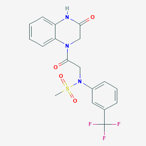 molecular formula C18H16F3N3O4S B5525265 N-[2-oxo-2-(3-oxo-3,4-dihydro-1(2H)-quinoxalinyl)ethyl]-N-[3-(trifluoromethyl)phenyl]methanesulfonamide 