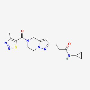molecular formula C16H20N6O2S B5525328 N-cyclopropyl-3-{5-[(4-methyl-1,2,3-thiadiazol-5-yl)carbonyl]-4,5,6,7-tetrahydropyrazolo[1,5-a]pyrazin-2-yl}propanamide 