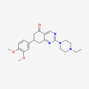 molecular formula C22H28N4O3 B5525335 7-(3,4-dimethoxyphenyl)-2-(4-ethyl-1-piperazinyl)-7,8-dihydro-5(6H)-quinazolinone 