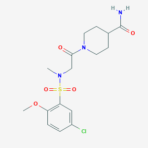 molecular formula C16H22ClN3O5S B5525408 1-{N-[(5-氯-2-甲氧基苯基)磺酰基]-N-甲基甘氨酰}-4-哌啶甲酰胺 